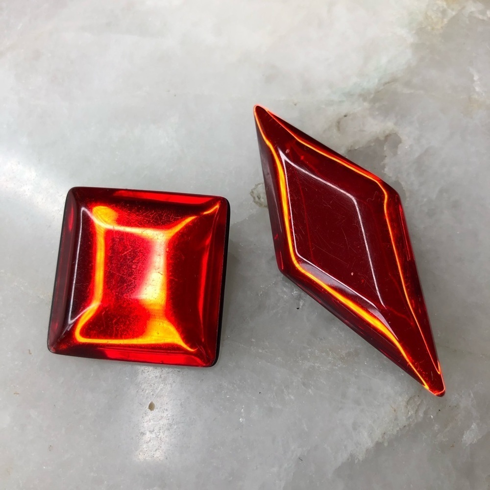 Vintage Art Deco MCM Red 2 pc Brooch Set